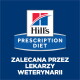 Logo Hill's Prescription Diet na niebieskim tle z napisem „ZALECANA PRZEZ LEKARZY WETERYNARII”.