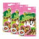 Three bags of MultiFit Nature snacks for small pets, featuring images of a guinea pig, rabbit, and hamster on the front.
