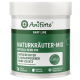 Behälter mit AniForte Naturkräuter-Mix, einer natürlichen Kräutermischung für Hunde, gekennzeichnet als "Ideales Rohfutterergänzungsmittel", hergestellt in Deutschland.