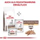 Royal Canin Gastrointestinal Tiernahrung: Trockenfutterbeutel, hochfaserige Mousse-Dose und Schüssel, mit dem Text 'AUCH ALS FEUCHTNAHRUNG ERHÄLTLICH.'