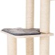 Arbre à chat avec une plateforme de repos grise rembourrée et des poteaux à gratter en sisal.