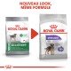 Deux sacs de nourriture pour chiens Royal Canin : à gauche "MINI Stérilisé" pour petits chiens, à droite "Stérilisé MINI" avec l'étiquette "-14% CALORIES".