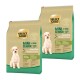 Zwei Tüten Select Gold Mini Senior Hundefutter, 5-10 kg, mit einem weißen Hund auf der Vorderseite, beschriftet mit "Sensitive" mit Enten- und Kartoffelzutaten.