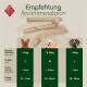 Bild, das ein Empfehlungsschema für Hundekauartikel zeigt, mit drei Größenkategorien (S, M, L) basierend auf dem Gewicht des Hundes, mit drei Hunderassen.