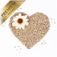 Eine Herzform aus kleinen beigen Samen mit einer weißen Blume oben, begleitet von einem goldenen "PREMIUM" Banner.