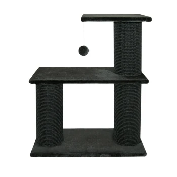 CAT-GATO Kratzbaum Emmily XXL Schwarzer Katzenbaum mit zwei Ebenen, mit einem hängenden Pom-Pom-Spielzeug zum Spielen. Ideal zum Kratzen und Klettern.