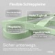 Flexible Hundeleine in Hellgrün mit Wassertropfen, mit Textmarkierungen zu Sichtbarkeit, Zugkraft, einfacher Reinigung und Komfort.