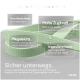 Flexible Hundeleine in Hellgrün mit Wassertropfen, mit Textmarkierungen zu Sichtbarkeit, Zugkraft, einfacher Reinigung und Komfort.
