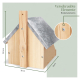 Holzhaustierhaus mit verschraubten Elementen, 25,5 cm hoch, 19 cm breit und 22 cm tief, mit einem geneigten Dach.