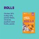 Orange Edgard & Cooper bag labeled 'ROLLS for hunting' with cat graphic; left text: 'Chicken 76% turkey 10%...'.