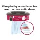 Pack de recharge LitterLocker Fashion avec film plastique multicouche et barrière contre les odeurs, présentant une image de chat et du texte en français et en allemand.