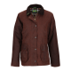 Braune gewachste Baumwolljacke mit Cordkragen, vorderen Druckknöpfen und zwei Klappentaschen, gezeigt auf weißem Hintergrund.