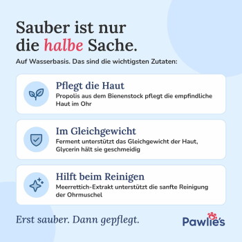 Ein Golden Retriever und ein orangefarbener Tabby-Kätzchen schlafen zusammen, mit dem Text "Sorge für Entspannung" und "Reduziert Juckreiz & Kopfschütteln" darunter.