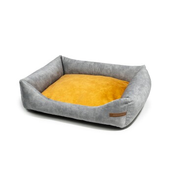 SoftColor luxury dog bed in grau color gelb M