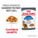 Torebka karmy dla kotów Royal Canin Light Weight, z talerzem kawałków mięsa w galaretce, z tekstem o zarządzaniu wagą i zdrowiu kotów.