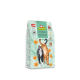 Eine Tüte GranataPet DeliCATessen Katzenfutter mit einer Illustration einer schwarzen und orangefarbenen getigerten Katze, beschriftet 'WILD & HUNN Wild und Huhn.'
