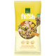 Gelber Real Nature Frish Adult Hundefutterbeutel mit 'NEW - NEU'-Abzeichen, Foto von Huhn, Kartoffel, Karotte und Erbsen.