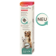 Beaphar IntestoPro Verpackung für Hunde, mit einem Hund und einem kleinen Hund auf der Vorderseite, mit Text, der die Unterstützung des Verdauungssystems und den Geschmack von Huhn hervorhebt.