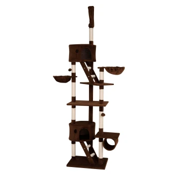 Kratzbaum XXL, Höhenverstellbar (230 - 250 cm) braun Brauner Katzenbaum mit mehreren Ebenen, Kratzpfosten und gemütlichen Verstecken, entworfen zum Klettern und Spielen.