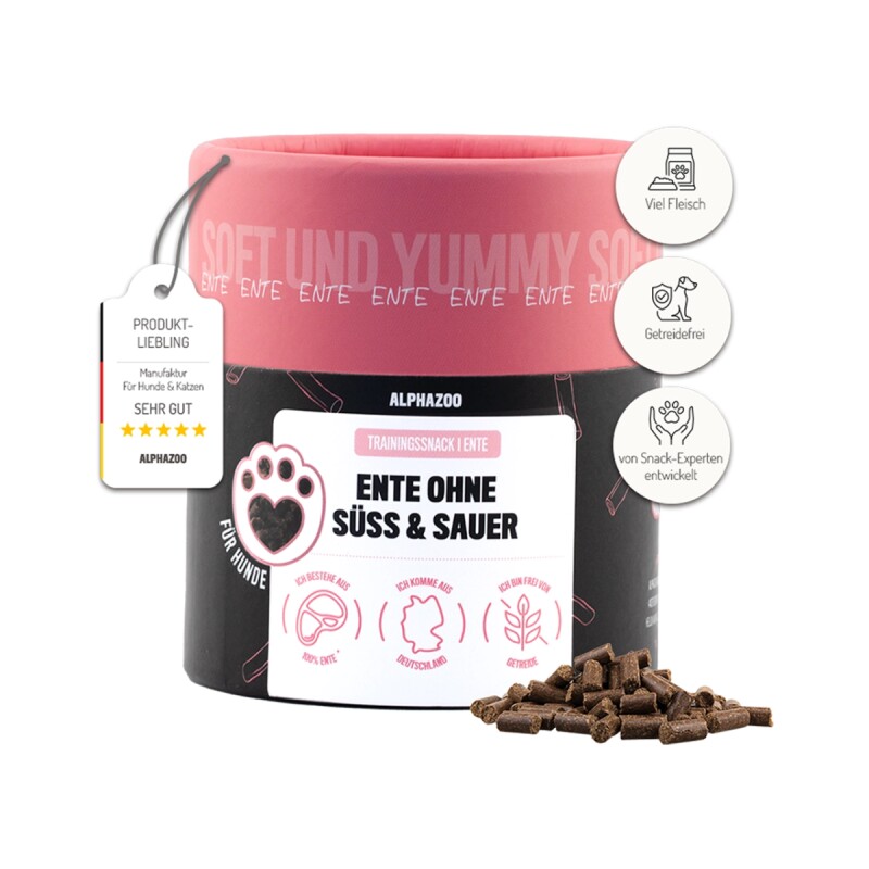 ALPHAZOO Ente Ohne Süß & Sauer 65g I Leckerli für Hunde