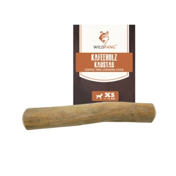 Kaffeebaum-Kaustick für Hunde, gekennzeichnet als "Kaffeholz Kaustab" von Wildfang, geeignet für kleine Hunde unter 15 kg.