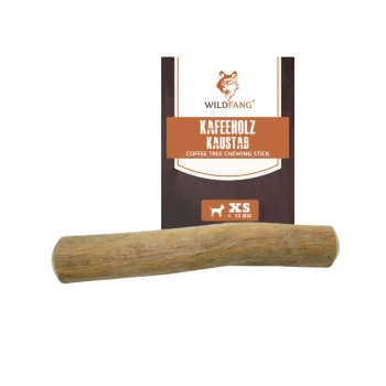 Kaffeebaum-Kaustick für Hunde, gekennzeichnet als "Kaffeholz Kaustab" von Wildfang, geeignet für kleine Hunde unter 15 kg.