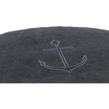 Grau Haustierbett mit einem weißen Ankerdesign, das auf der Oberseite gedruckt ist.