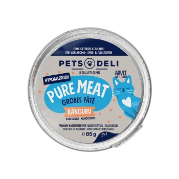 Pets Deli Solutions Pure Meat Känguru hypoallergenes Katzenfutter-Pâté für erwachsene Katzen, 85g Dose.