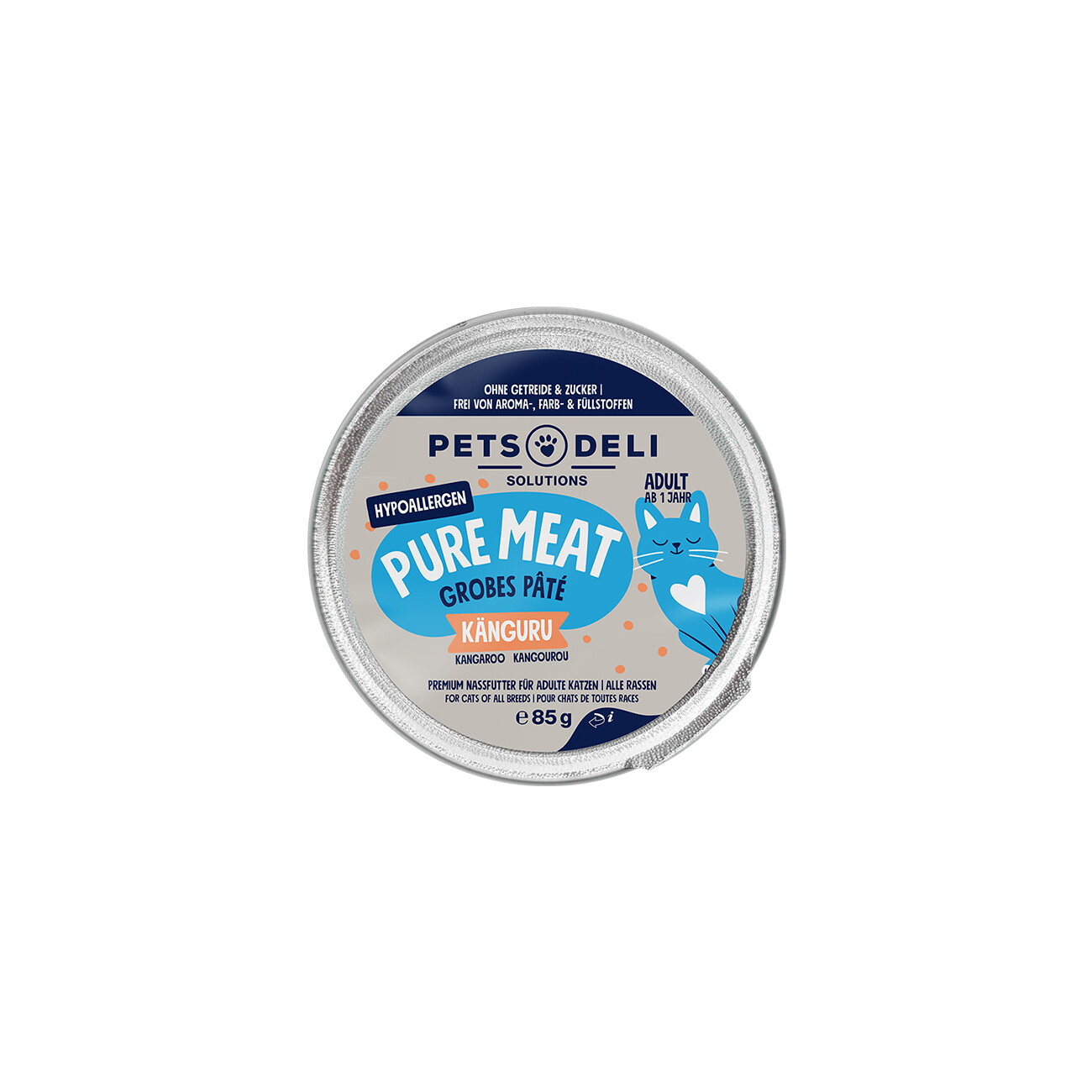 Pets Deli Pure Meat Nassfutter Katze Adult, Hypocare, Känguru 12x85 g