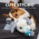 Corgi-Welpe kuschelt mit einem grau-weißen Plüschtier mit blauem Schnuller; großer Text 'CUTE STYLING' oben