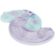 Distributeur-puzzle en plastique pastel violet et sarcelle avec coupes transparentes amovibles et multiples compartiments, logo «Anione».