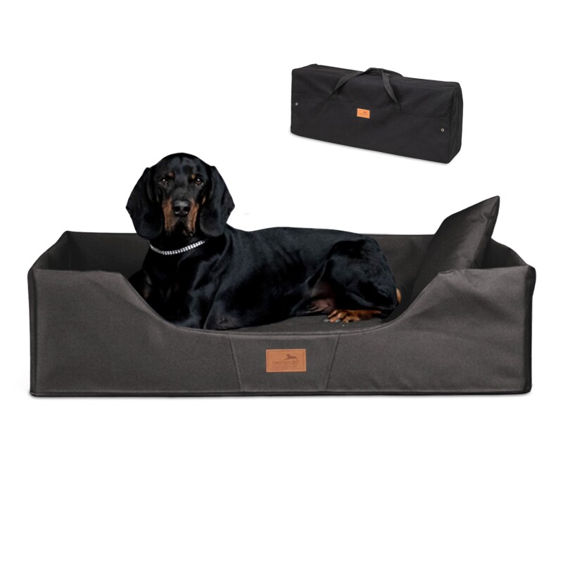 Tierlando COLUMBUS Orthopädisches Hundebett | Reisehundebett | Tragbar Faltbar schwarz/ graphit 65 cm, 20 cm, 45 cm