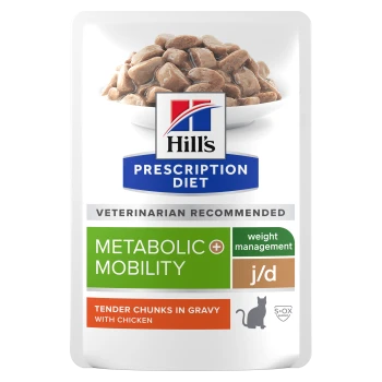 Hill's Prescription Diet Metabolic+ Mobility j/d Beutel, zarte Stückchen in Soße mit Huhn, Gewichtsmanagement, tierärztlich empfohlen