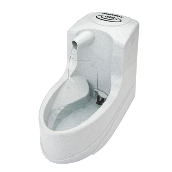 Weißer Drinkwell Mini Haustier-Wasserbrunnen mit fließendem Wasser und sichtbarer Pumpe im Inneren.