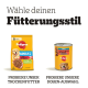 Bild zur Bewerbung von Pedigree Hundefutter: ein Sack Trockenfutter, eine Schüssel und eine Dose Nassfutter, alle mit Rindfleisch und Gemüse.