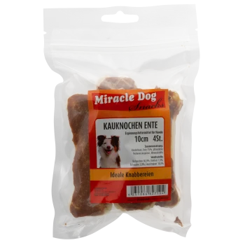 Miracle Dog Snacks Kauknocken Ente 10 cm, 4 Stück Hundekauartikel mit Rinderhaut und Ente, ideale Snacks.
