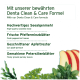 Haustierprodukt "Denta Clean & Care" mit Zutaten: Algenmehl, Pfefferminze, Apfeltrester und Petersilienblätter.
