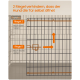 Diagramm einer Hundebox-Tür mit zwei Schlössern beschriftet „Riegel 1“ und „Riegel 2“ und deutschen Anweisungen, um zu verhindern, dass Hunde sie öffnen.