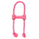Jouet pour chien en corde rose avec centre en caoutchouc en forme d'os embossé 'KONG', deux extrémités de corde nouées sur fond blanc.