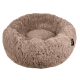 Gemütliches rundes Haustierbett in einer sanften beige Farbe, mit flauschigem, plüschigem Stoff für Komfort.