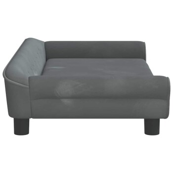 Graues Haustiersofa mit niedrigem Profil und abgerundeten Kanten, ausgestattet mit einer gepolsterten Rückenlehne und vier kurzen Beinen.