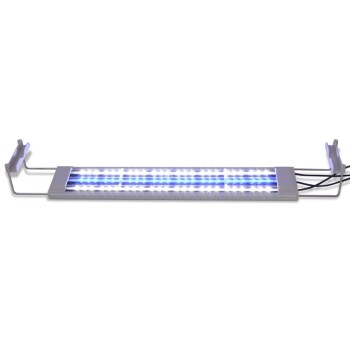 LED-Aquarienlicht mit einem schlanken Design, mit mehreren blauen und weißen Lichtern, montiert mit verstellbaren Clips.