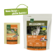 Real Nature Hundefutterbeutel mit der Aufschrift "Wilderness" und "Green Coast", mit einem Wolfbild und 70% Fleisch, 30% Gemüse, 0% Getreide.