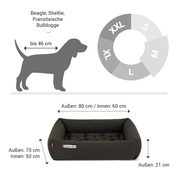 Schwarzes Haustierbett mit einem gepolsterten Design, mit einer weichen, gepolsterten Oberfläche für Komfort.