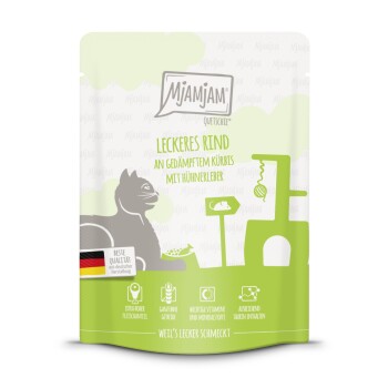 Nassfutter Katze Adult, Quetschie 6x300 g Rind