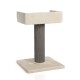Katzenkratzbaum mit einem plüschigen, quadratischen Oberteil in hellbeige und einer strukturierten grauen Kratzfläche auf einem stabilen Sockel.
