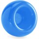 Helles blaues Gummispielzeug für Haustiere in Form eines Balls, mit einem hohlen Zentrum für Leckerlis oder Spiel.