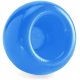 Helles blaues Gummispielzeug für Haustiere in Form eines Balls, mit einem hohlen Zentrum für Leckerlis oder Spiel.