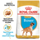 Torba karmy dla psów Royal Canin Boxer Puppy z wizerunkiem szczeniaka Boxera, z tekstem podkreślającym żywienie specyficzne dla rasy i wsparcie odporności.
