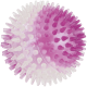 Durchscheinender rosa-weißer stacheliger Gummispielball für Haustiere.